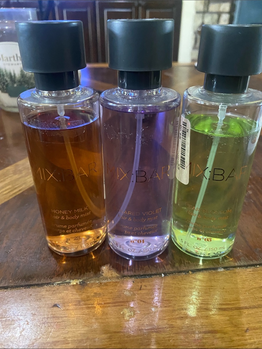 Three (3) Mix:Bar brand - pear blossom, sugared violet and honey milk mist